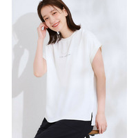 【S-LL/ひんやり/洗濯後しわになりにくい】程よいシアー感 ロゴTシャツブラウス