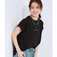 【S-LL/ひんやり/洗濯後しわになりにくい】程よいシアー感 ロゴTシャツブラウス