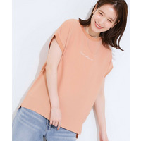 【S-LL/ひんやり/洗濯後しわになりにくい】程よいシアー感 ロゴTシャツブラウス