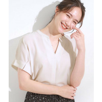 【S-LL/セットアップ可/ひんやり】きちんと見えで上品 お袖タック スキッパーブラウス