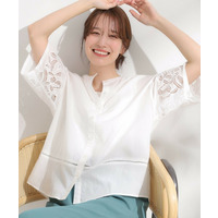 【S-LL/6分袖】レースデザインで華やか見え お袖刺繍ブラウス
