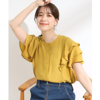 【無地/ドット柄】お袖フリルが華やぐ きれいめブラウス