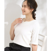 【S-LL】女性らしさ漂うハートネック テレコ5分袖トップス