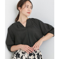 【S-LL/洗濯後しわになりにくい】ランタン5分袖 スキッパーブラウス