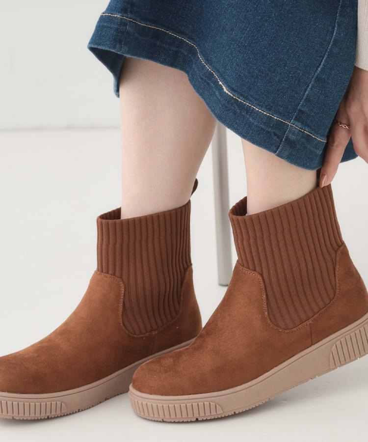 【撥水/低反発クッション】すっぽりラクラク はきぐちニットブーツ13