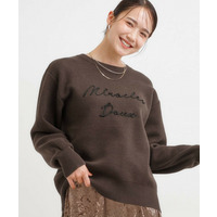 【洗える／ちくちくしにくい】スウェットライクコード刺繍ロゴニット