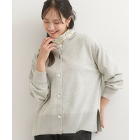 【洗濯機可/S-LL】シルバーボタンがアクセント スウェットライク キーネックカーディガン