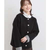 【S-LL】ゴールドボタンがアクセント ダブルフェイスニットカーディガン
