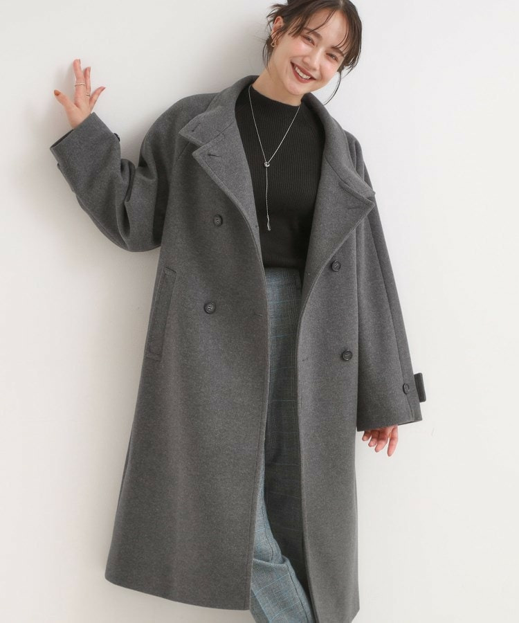 【S-LL】大人のきれいめスタイルに ウール調スタンドロングコート1