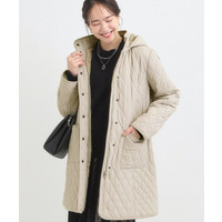 【フード取り外し可】自然にくびれる あったかダイヤ柄キルトコート