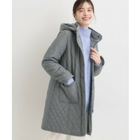【撥水/フード取り外し可】自然にくびれる あったかダイヤ柄キルトコート