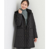 【フード取り外し可】自然にくびれる あったかダイヤ柄キルトコート