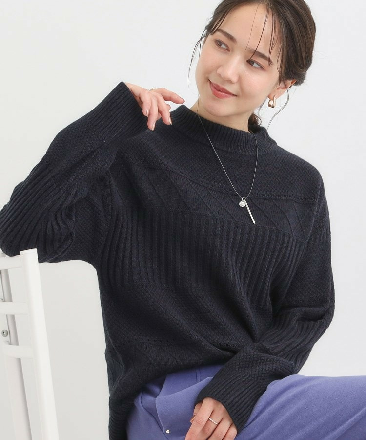 【洗える/毛玉レス】ミックスケーブル柄ニット1