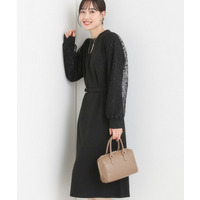 袖チュールレース切り替えワンピース