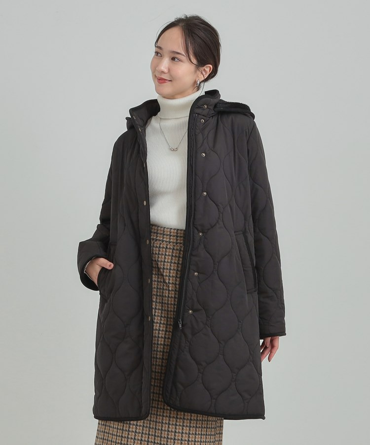 【撥水/フード取り外し可】冬に嬉しいこだわり満載 ひょうたん柄キルトコート2