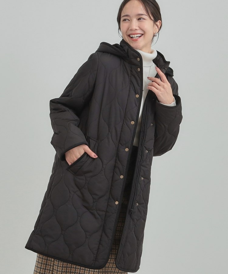 【撥水/フード取り外し可】冬に嬉しいこだわり満載 ひょうたん柄キルトコート1