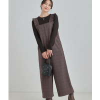 チェック柄フリルサロペット