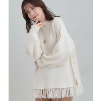 裾フリンジニット