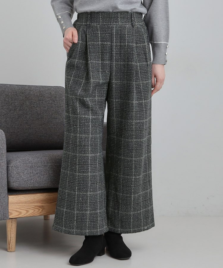 【あったか】チェック柄ワイドパンツ1