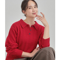 衿付きケーブルニット