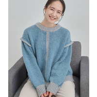 【S-LL】配色デザインがポイント ざっくり編みゆるニット