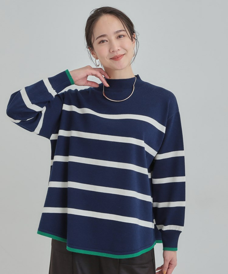 【洗濯機可/毛玉レス】ポンチョ風ボーダーニット10