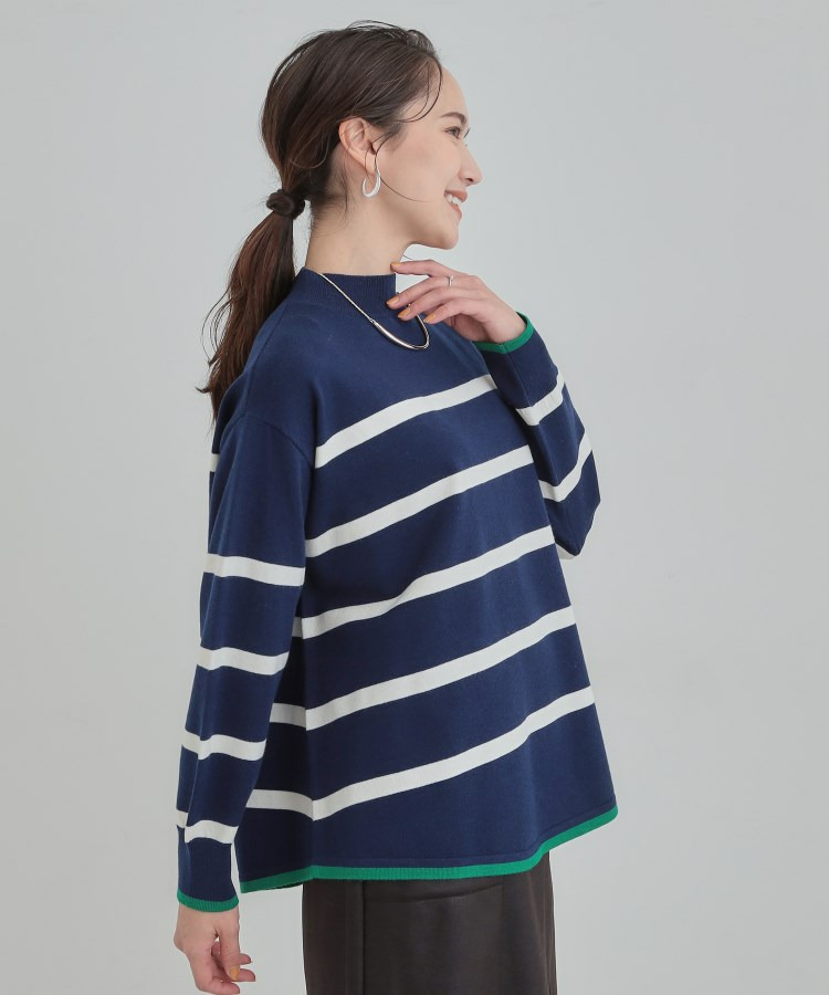 【洗濯機可/毛玉レス】ポンチョ風ボーダーニット11