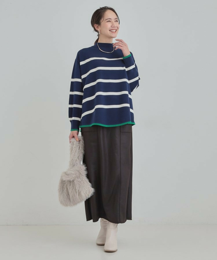 【洗濯機可/毛玉レス】ポンチョ風ボーダーニット12