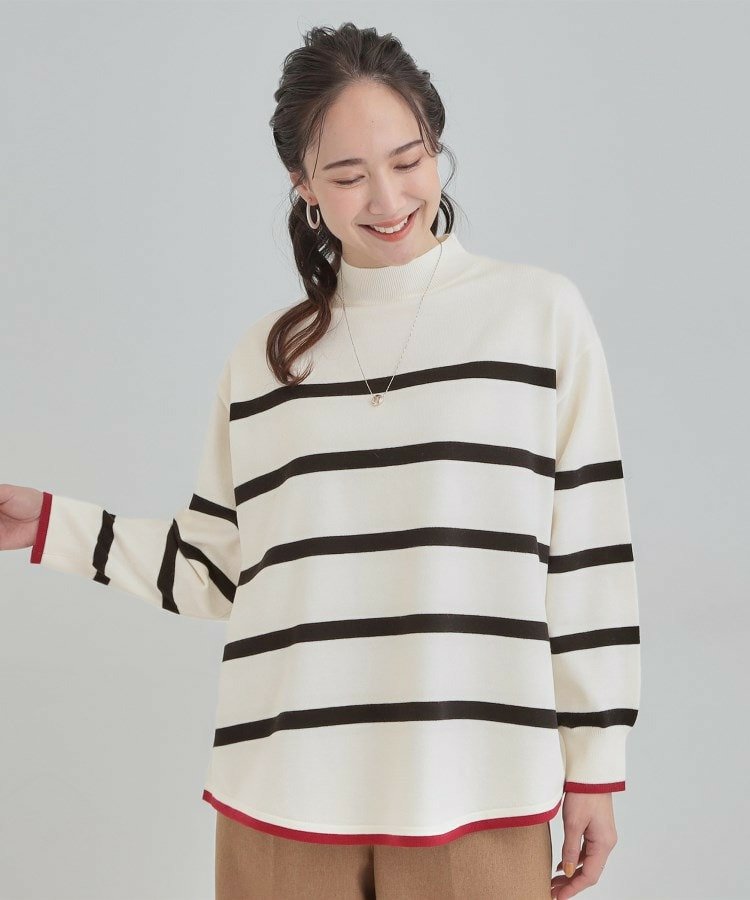 【洗濯機可/毛玉レス】ポンチョ風ボーダーニット2