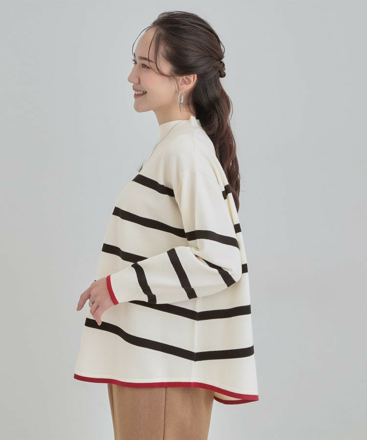 【洗濯機可/毛玉レス】ポンチョ風ボーダーニット3