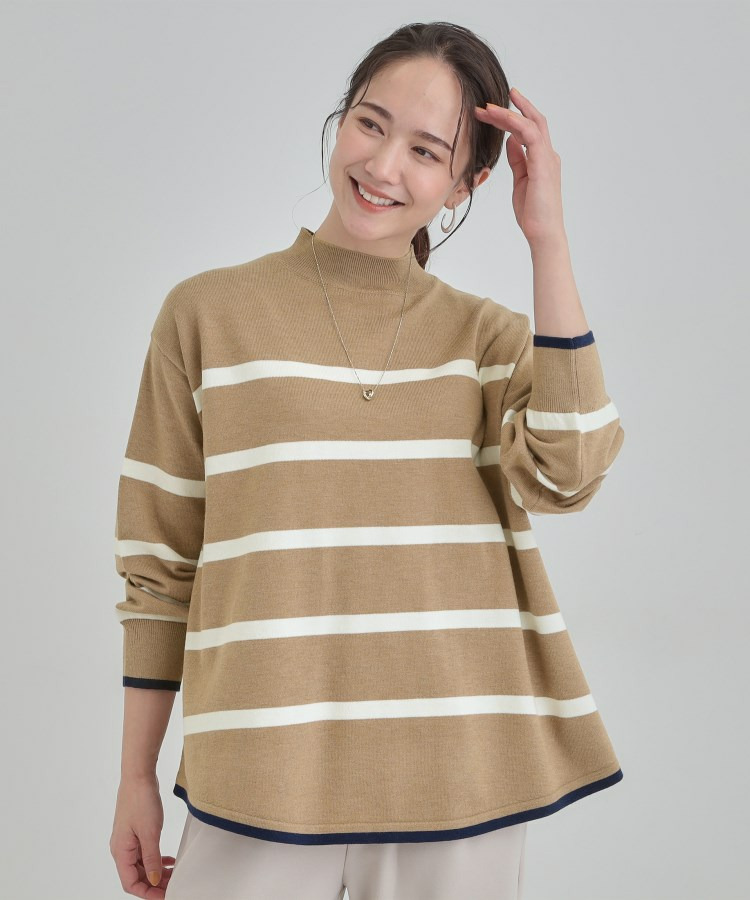 【洗濯機可/毛玉レス】ポンチョ風ボーダーニット6