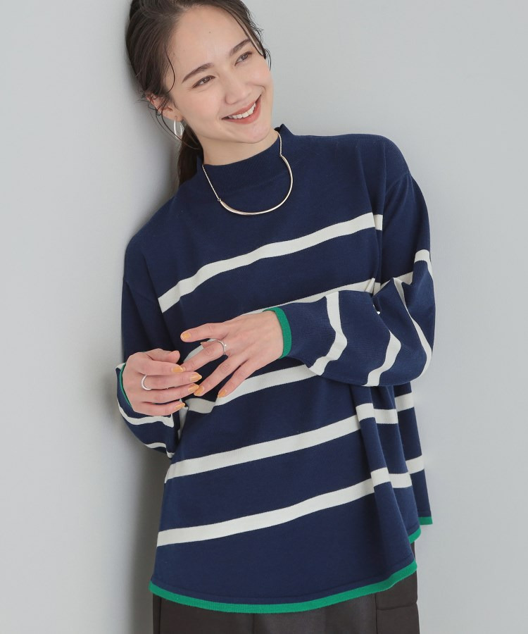 【洗濯機可/毛玉レス】ポンチョ風ボーダーニット1