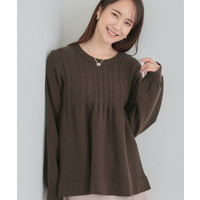 【S-LL】気になるお腹周りをカバー ケーブル編みペプラムニット