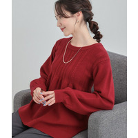 【S-LL】気になるお腹周りをカバー ケーブル編みペプラムニット