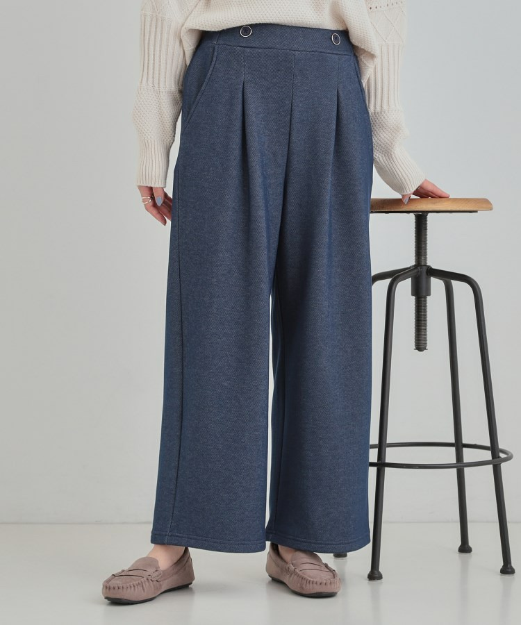 【シューウォーム】デニム風裏起毛ワイドパンツ