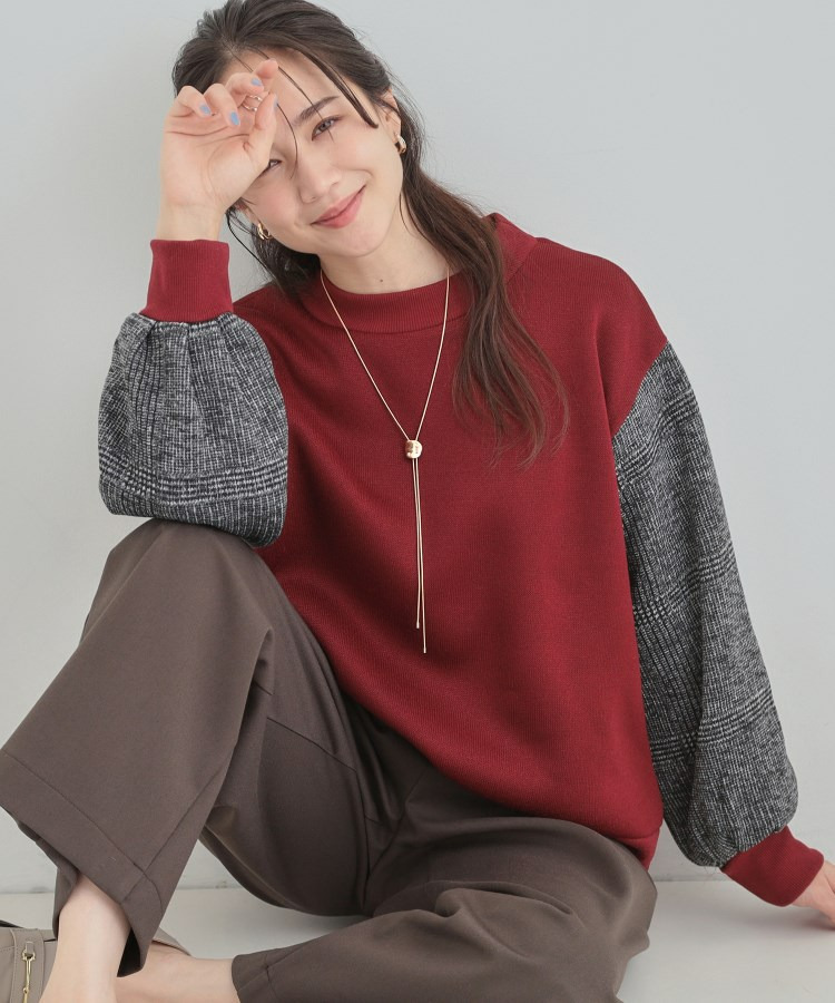 【あったか】裏起毛袖チェックトップス1