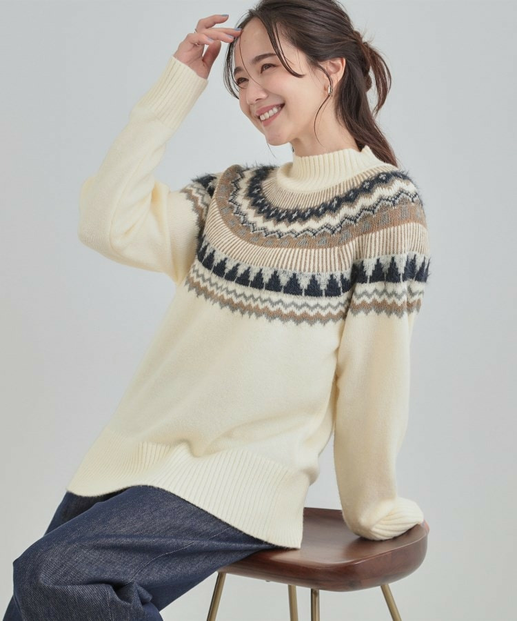 配色が大人かわいい フェアアイル柄求心ニット1