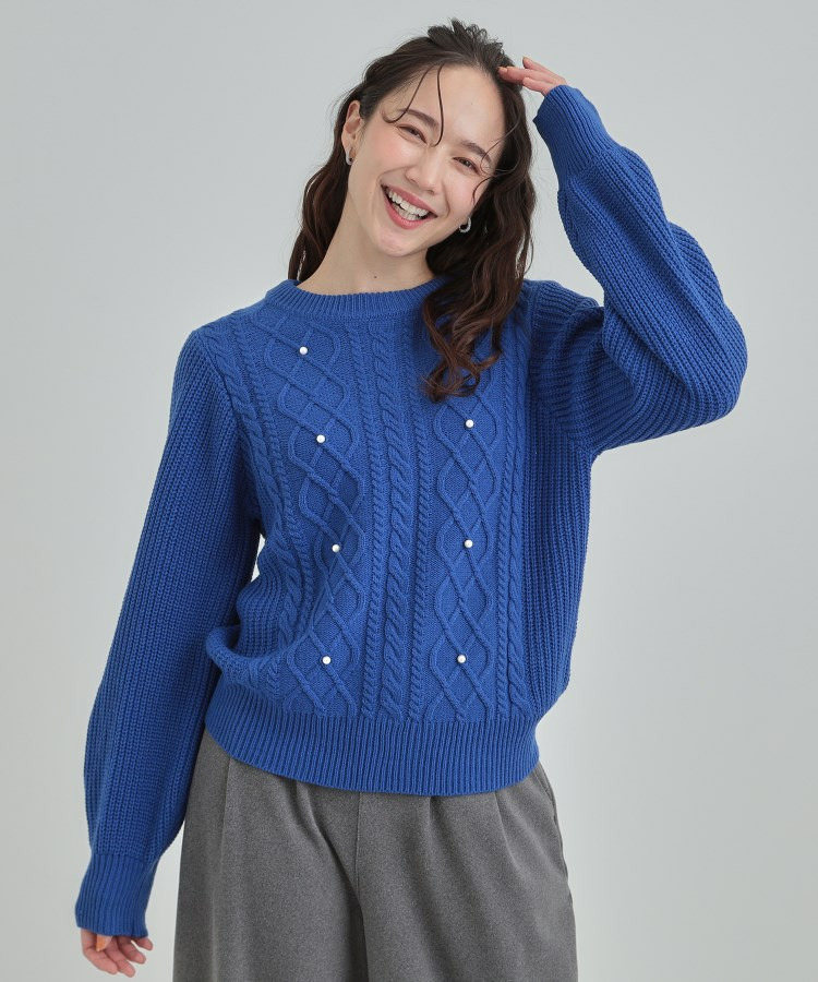 フェイクパールで上品見え ケーブルパール調ニット10
