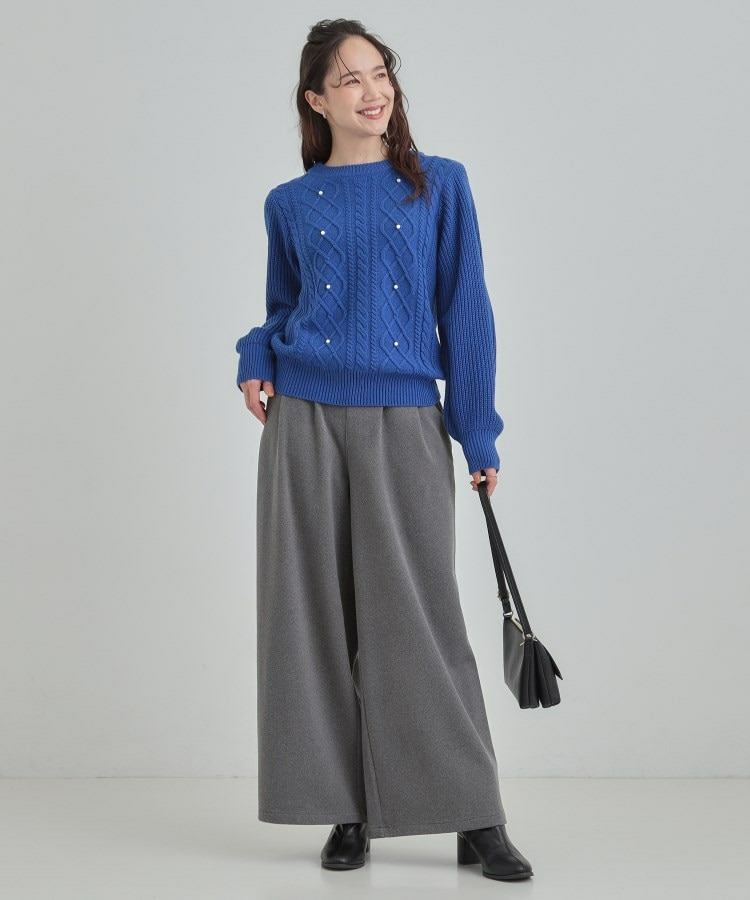 フェイクパールで上品見え ケーブルパール調ニット12