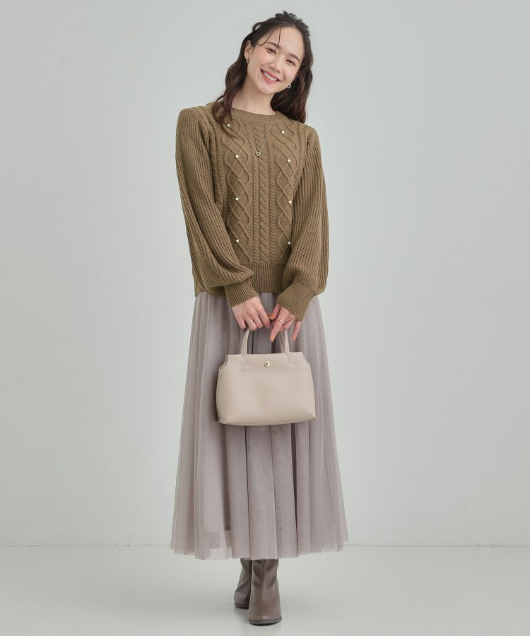 フェイクパールで上品見え ケーブルパール調ニット8