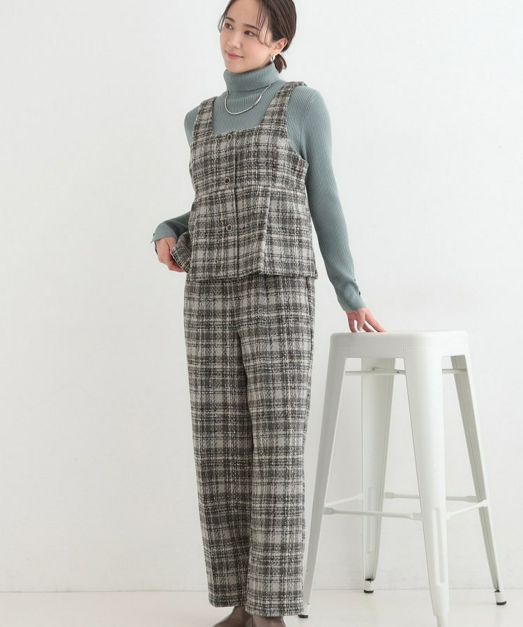 【2点セット/S-LL】着るだけで決まる クラシカルなツイード調 チェック柄セットアップ1