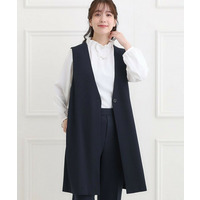 【洗濯機可/イージーケア/ストレッチ】きちんと楽に。カットジョーゼットロングジレ