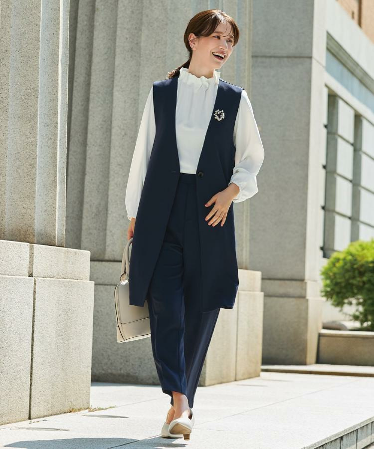 【洗濯機可/S-3L/イージーケア】きちんと楽に。カットジョーゼットロングジレ25