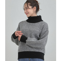 【S-LL】さりげないラメ感 配色ジャカード タートルネックニット