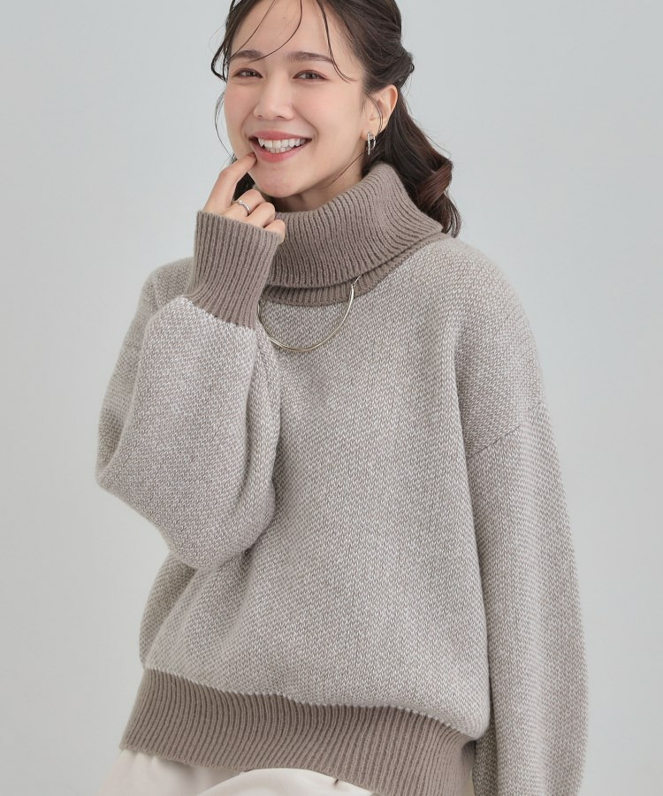 【S-LL】さりげないラメ感 配色ジャカード タートルネックニット1