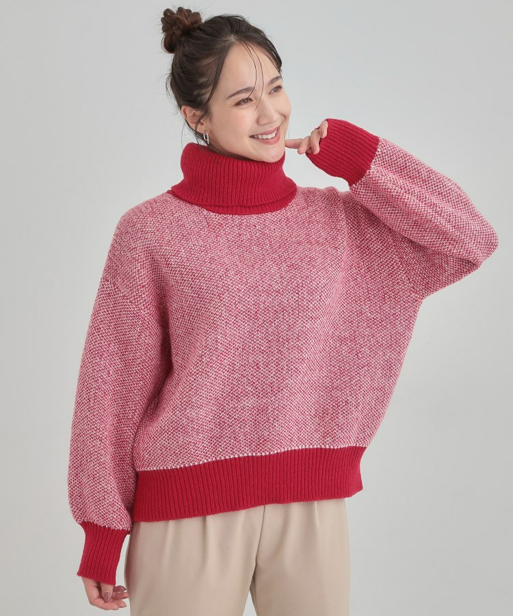 【S-LL】さりげないラメ感 配色ジャカード タートルネックニット14