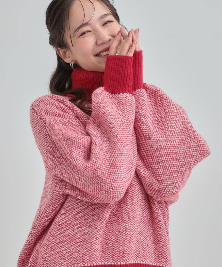 【S-LL】さりげないラメ感 配色ジャカード タートルネックニット25