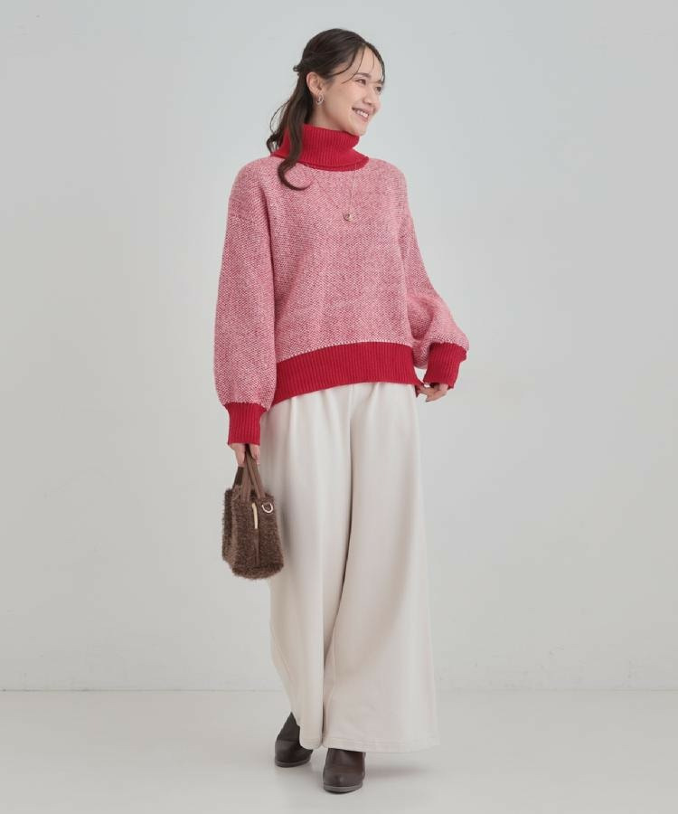 【S-LL】さりげないラメ感 配色ジャカード タートルネックニット26