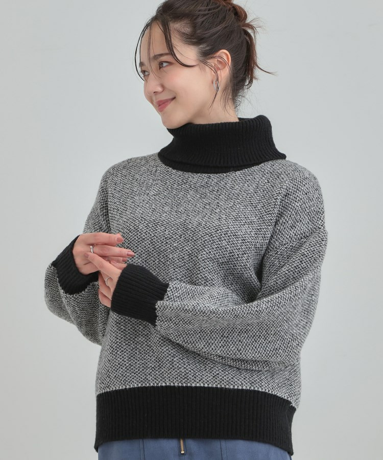 【S-LL】さりげないラメ感 配色ジャカード タートルネックニット1