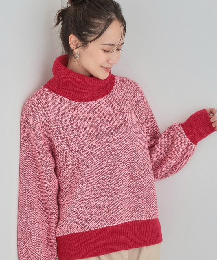 【S-LL】さりげないラメ感 配色ジャカード タートルネックニット1